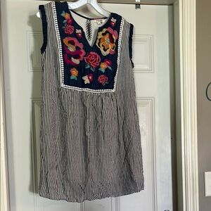 Striped Dress with Floral Embroidery